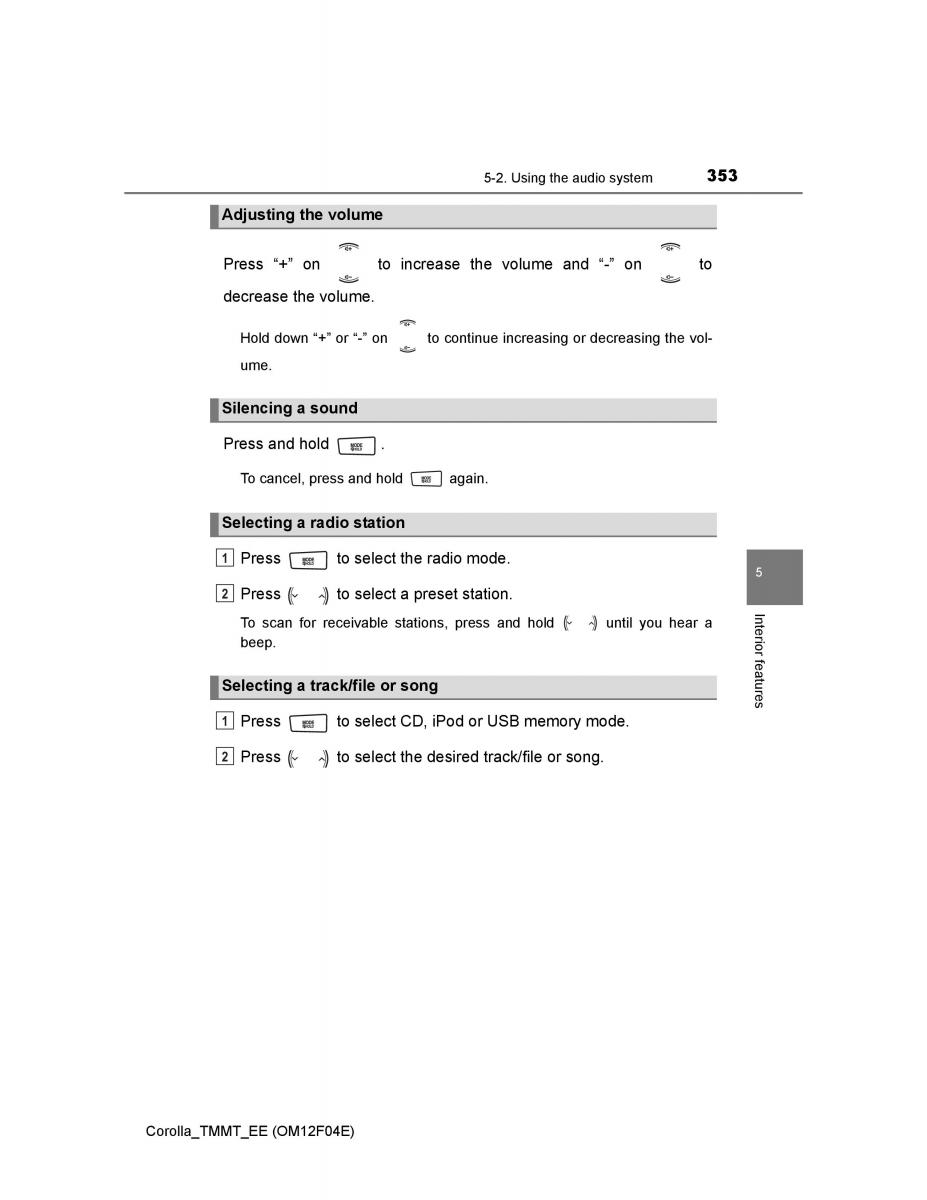 Toyota Corolla XI 11 E160 owners manual / page 353