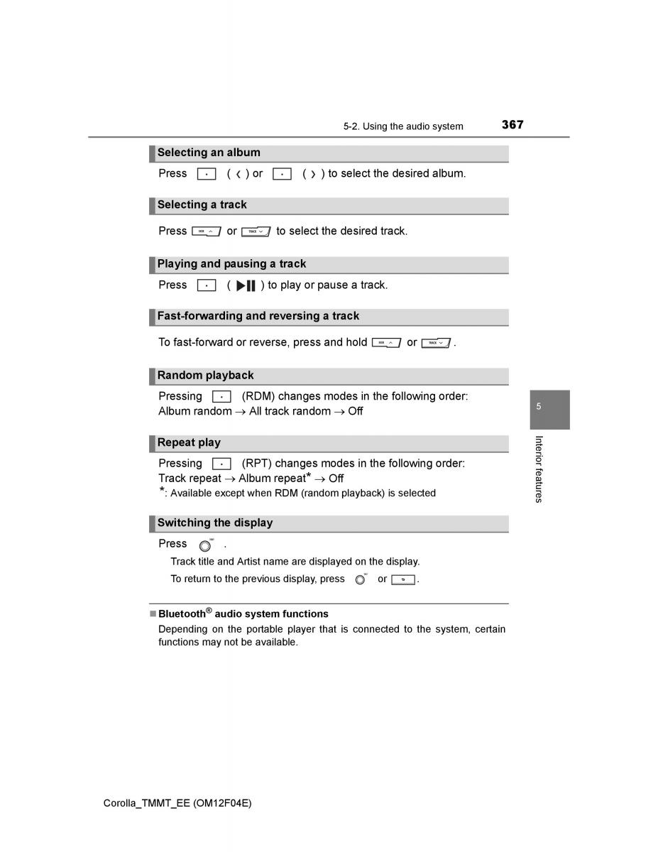 Toyota Corolla XI 11 E160 owners manual / page 367