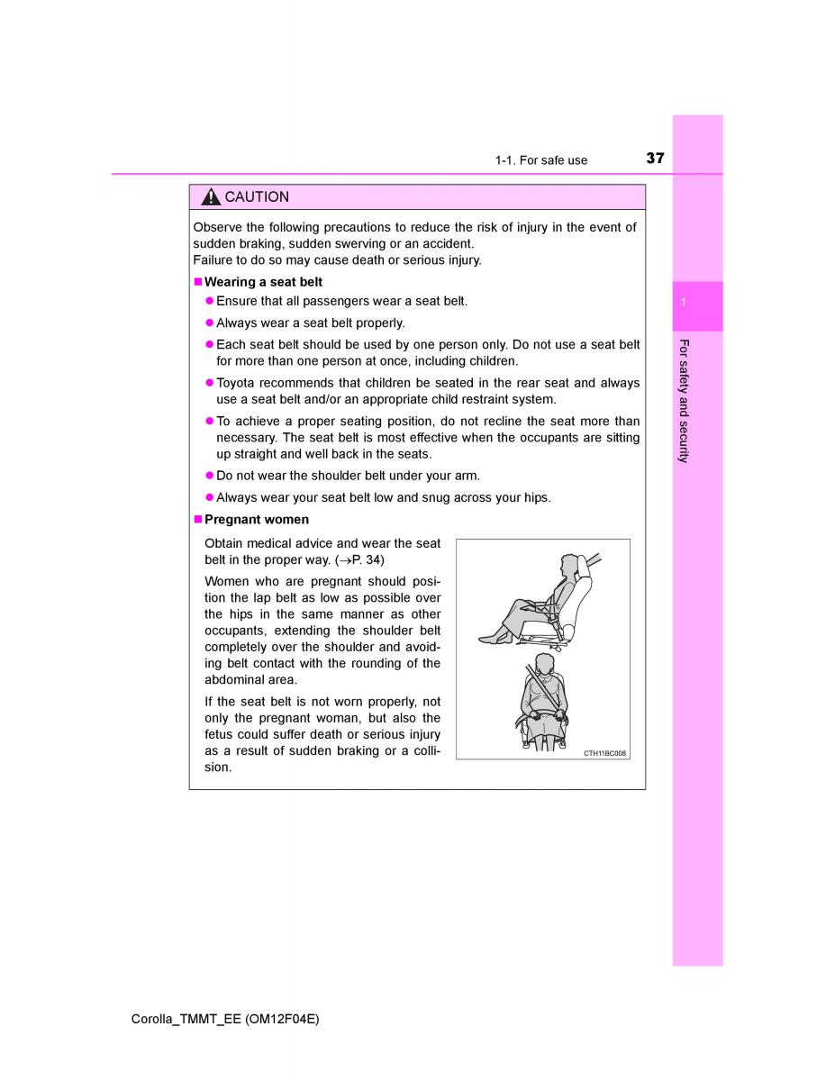 Toyota Corolla XI 11 E160 owners manual / page 37