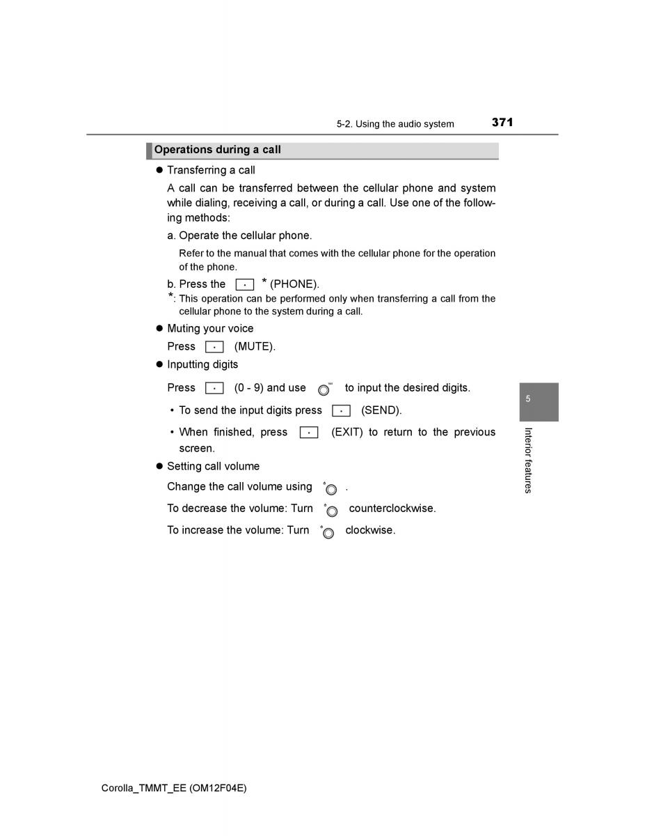 Toyota Corolla XI 11 E160 owners manual / page 371