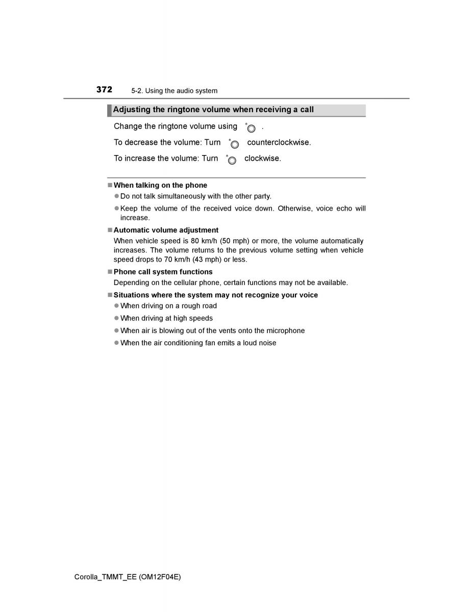 Toyota Corolla XI 11 E160 owners manual / page 372