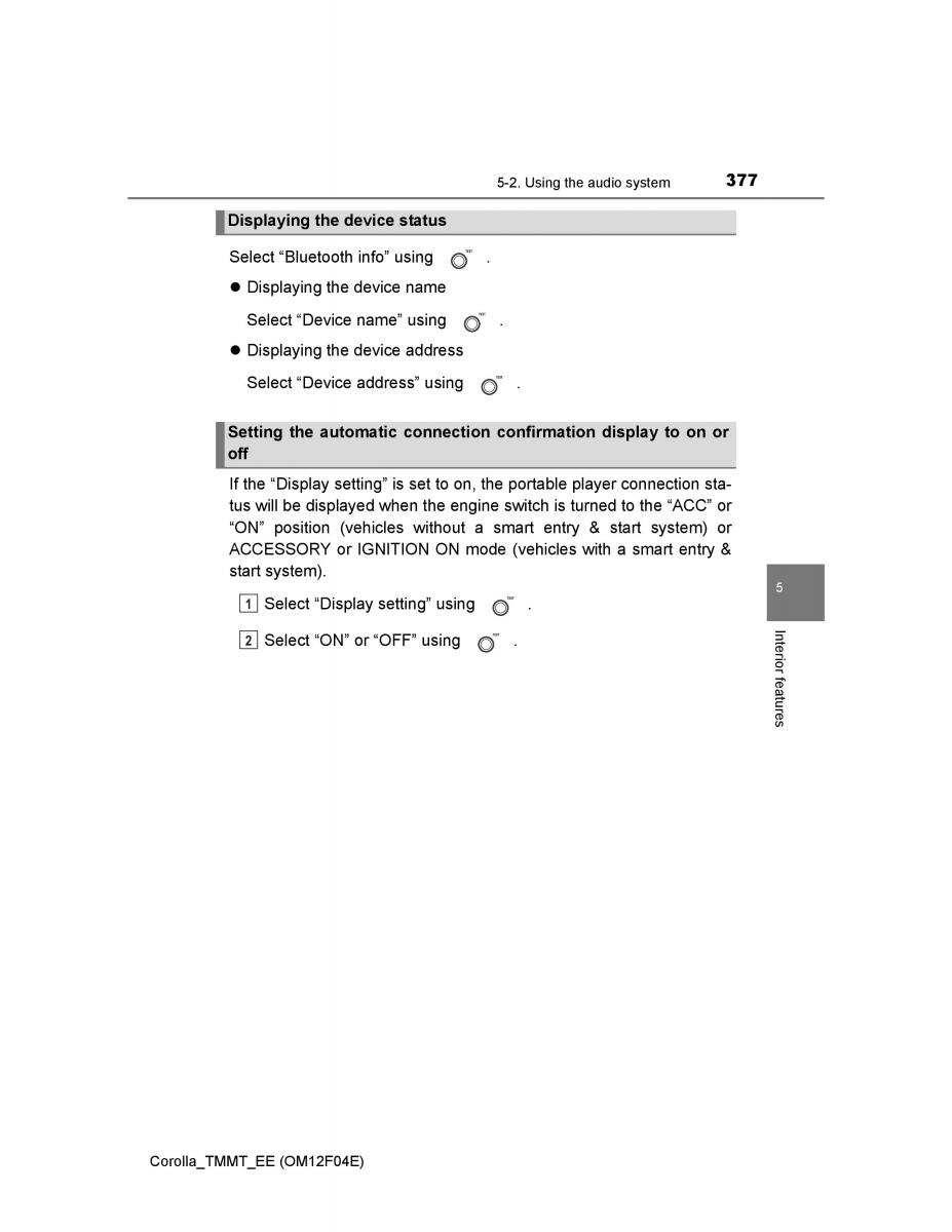 Toyota Corolla XI 11 E160 owners manual / page 377