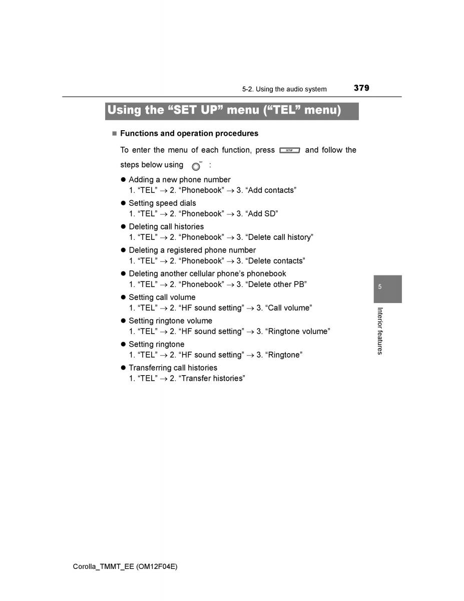 Toyota Corolla XI 11 E160 owners manual / page 379