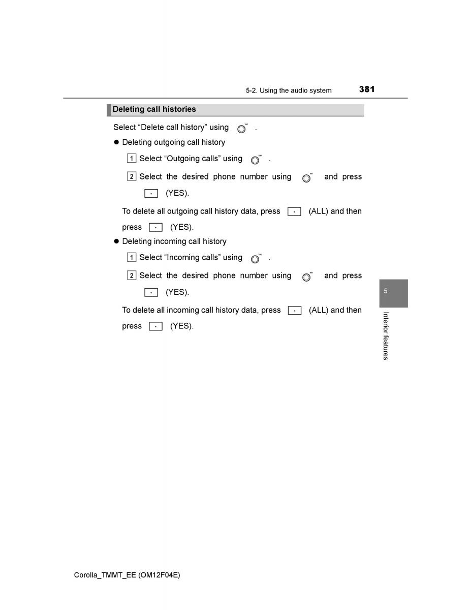 Toyota Corolla XI 11 E160 owners manual / page 381