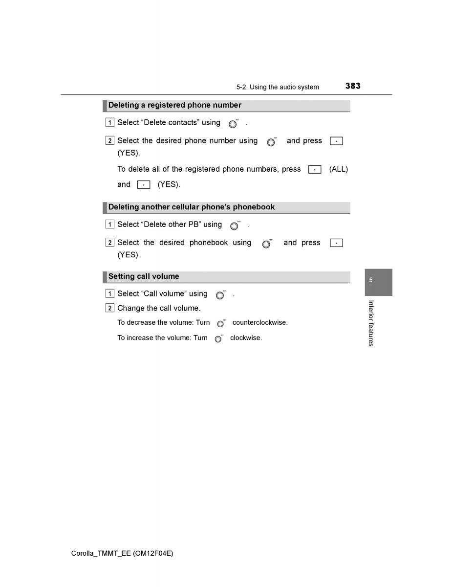 Toyota Corolla XI 11 E160 owners manual / page 383