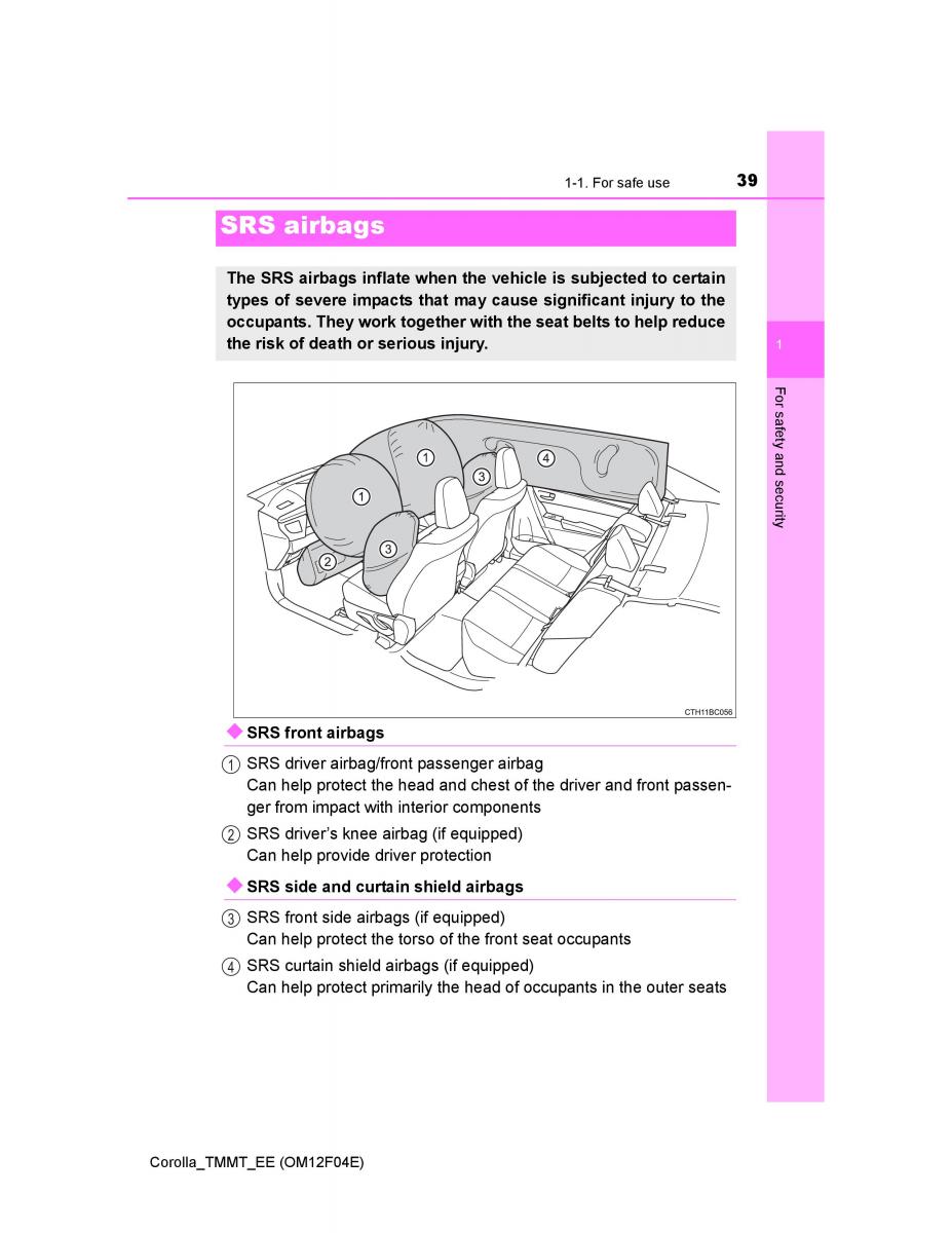 Toyota Corolla XI 11 E160 owners manual / page 39