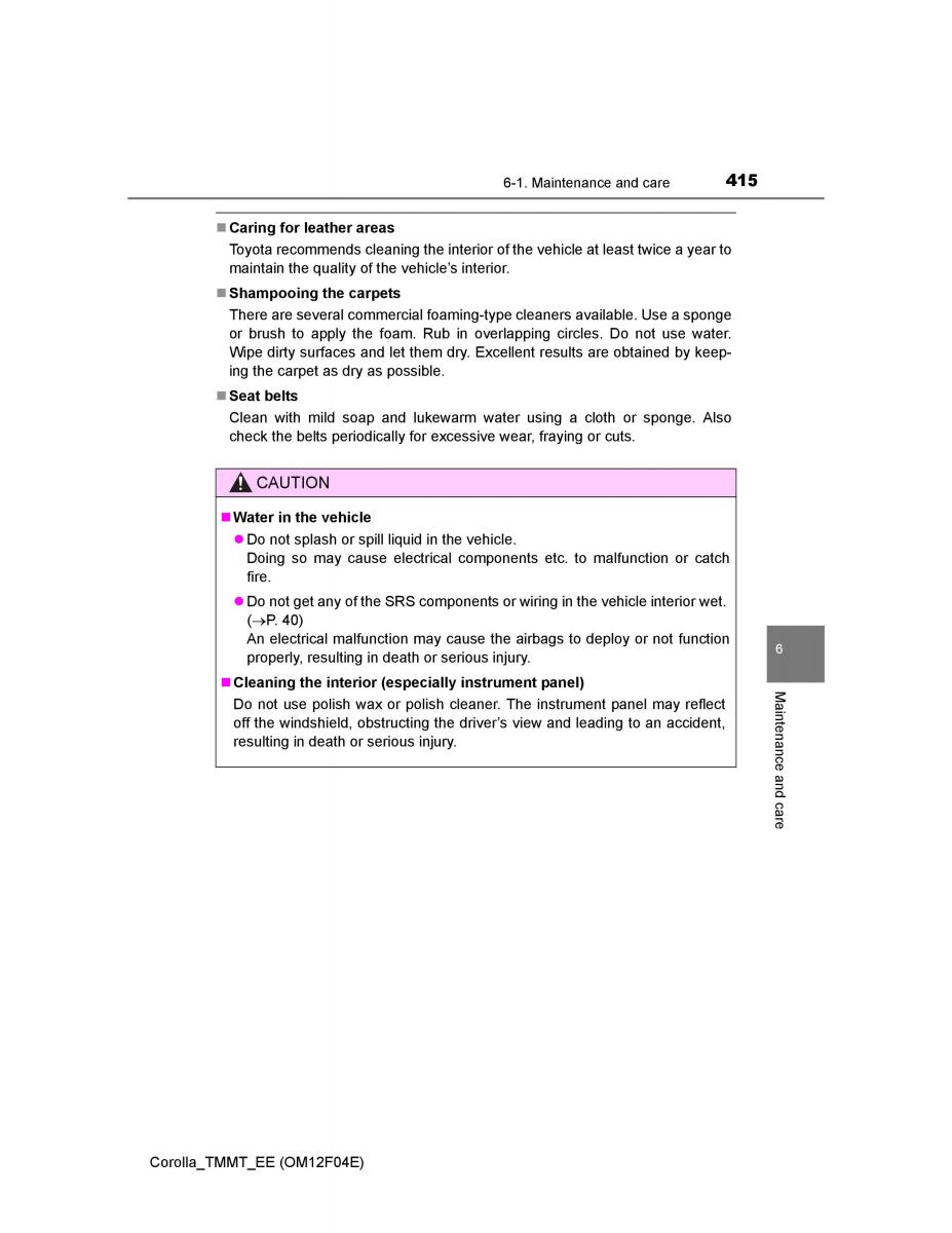 Toyota Corolla XI 11 E160 owners manual / page 415