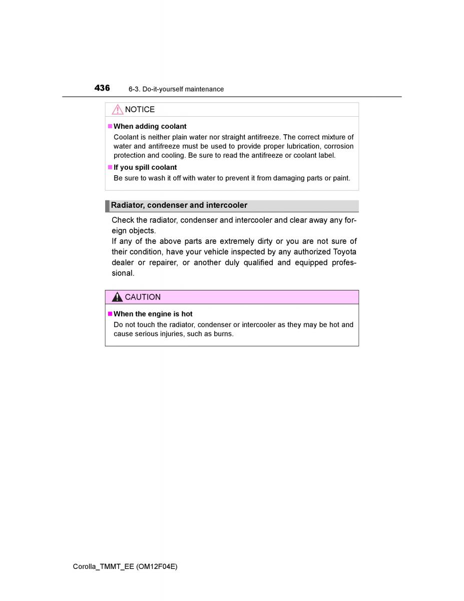 Toyota Corolla XI 11 E160 owners manual / page 436