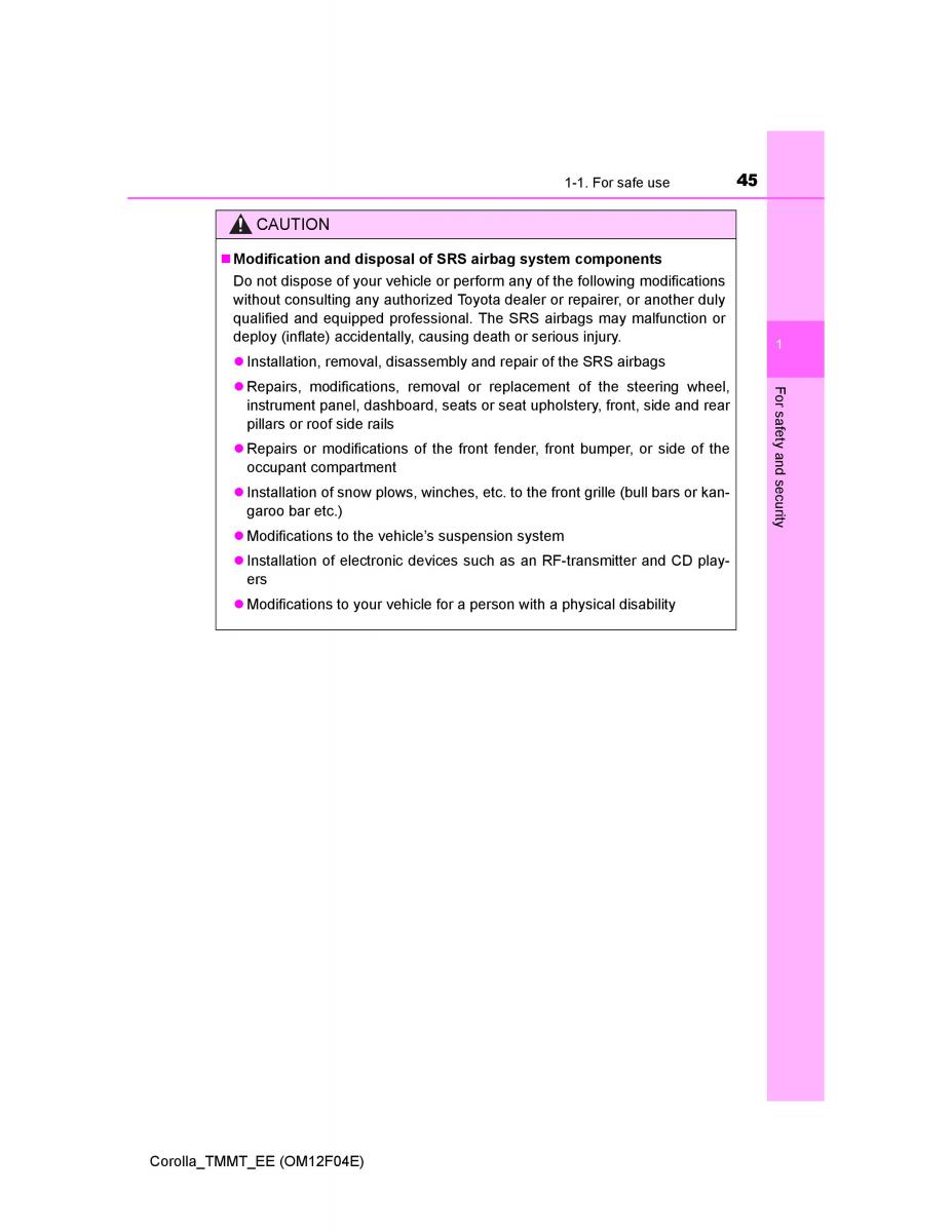 Toyota Corolla XI 11 E160 owners manual / page 45