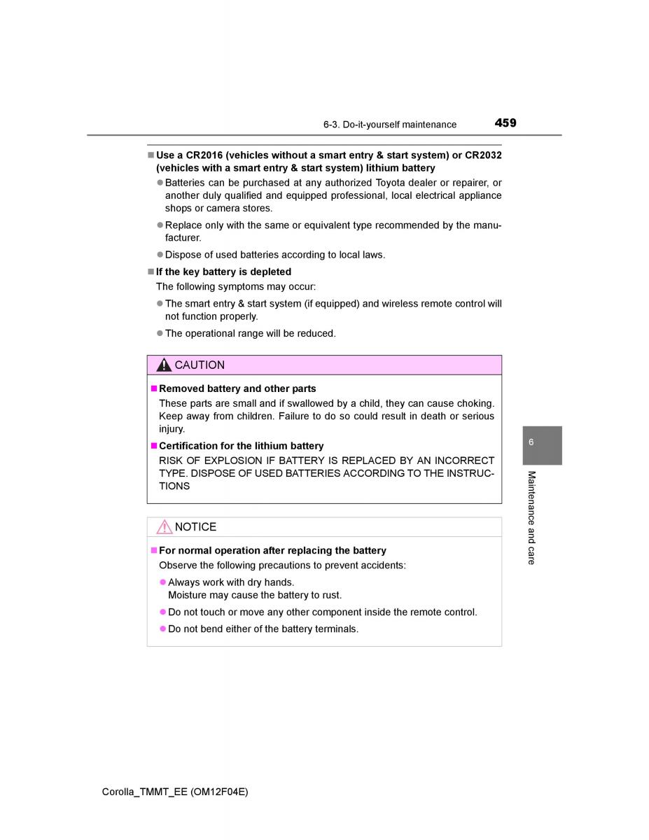 Toyota Corolla XI 11 E160 owners manual / page 459