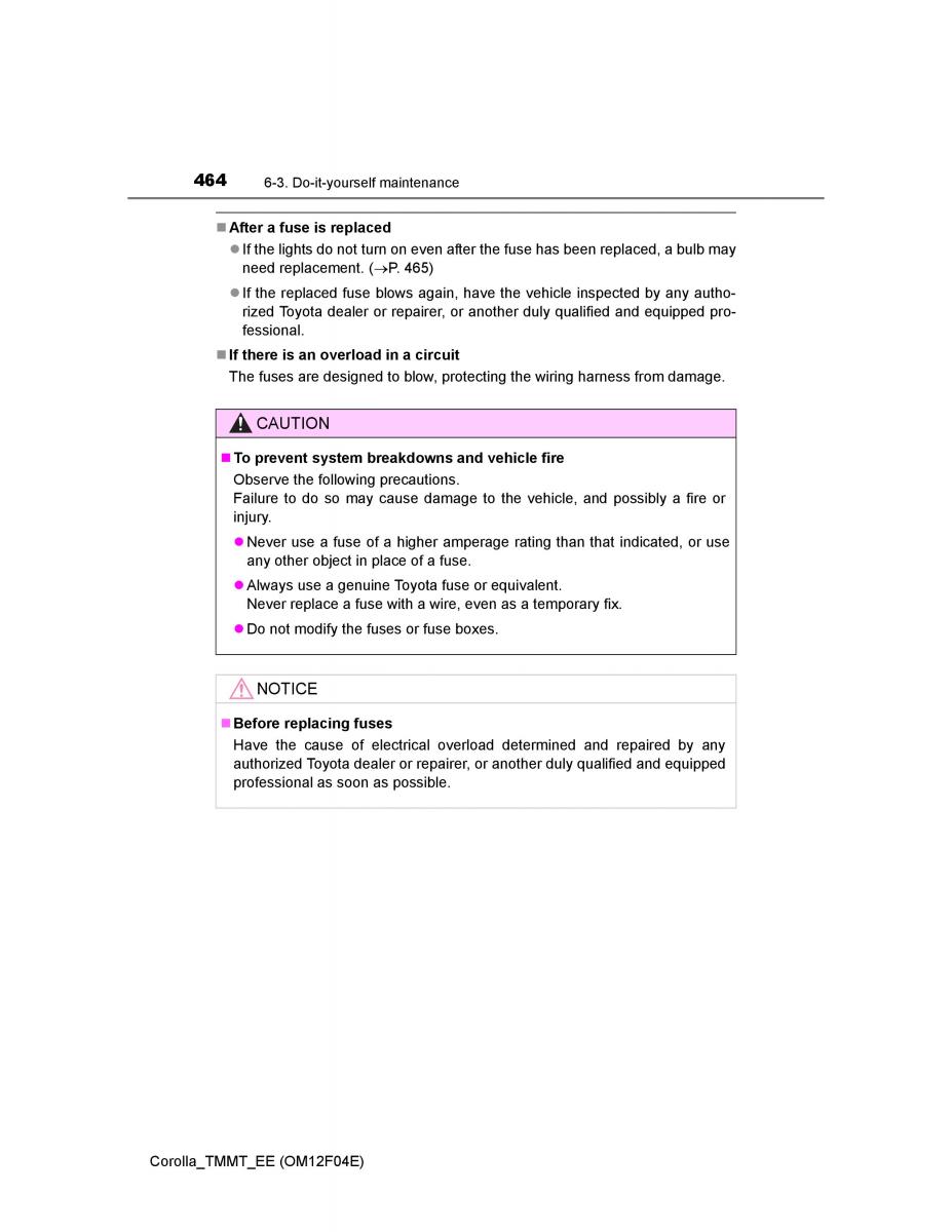 Toyota Corolla XI 11 E160 owners manual / page 464