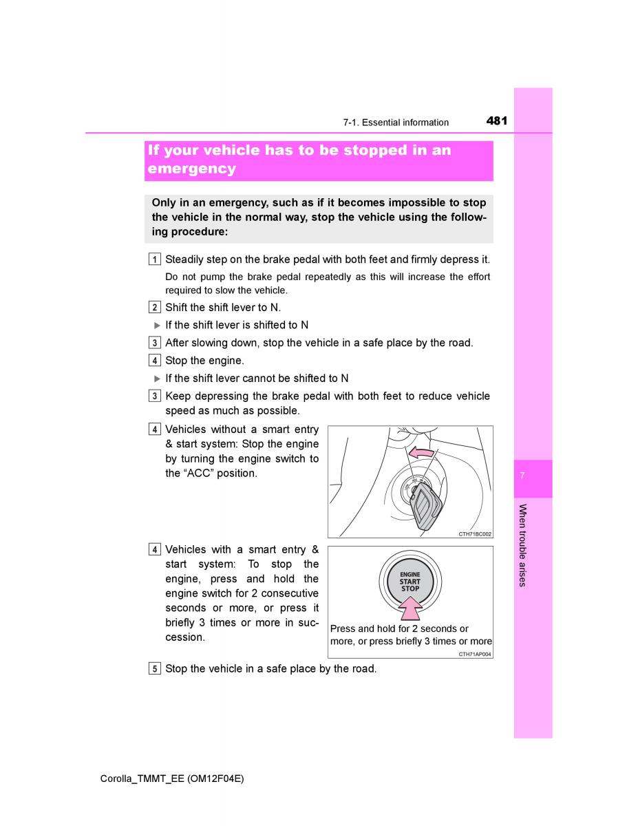 Toyota Corolla XI 11 E160 owners manual / page 481