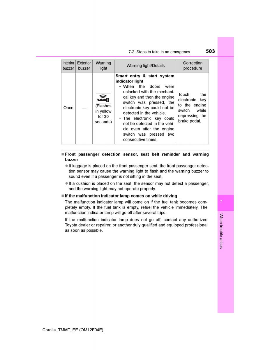 Toyota Corolla XI 11 E160 owners manual / page 503