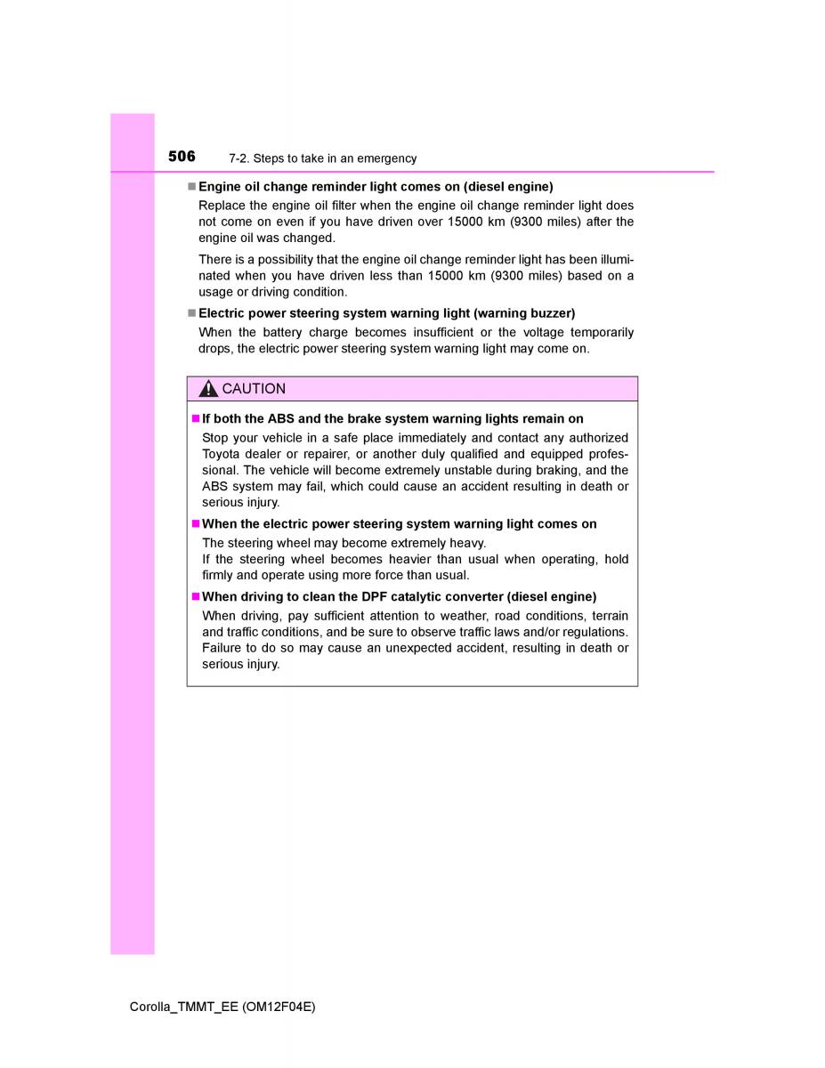 Toyota Corolla XI 11 E160 owners manual / page 506