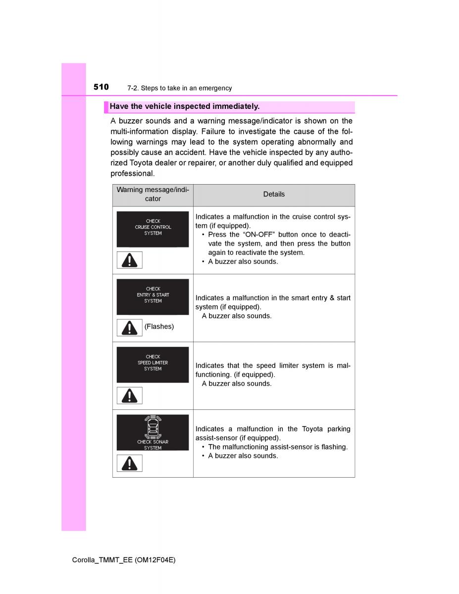 Toyota Corolla XI 11 E160 owners manual / page 510