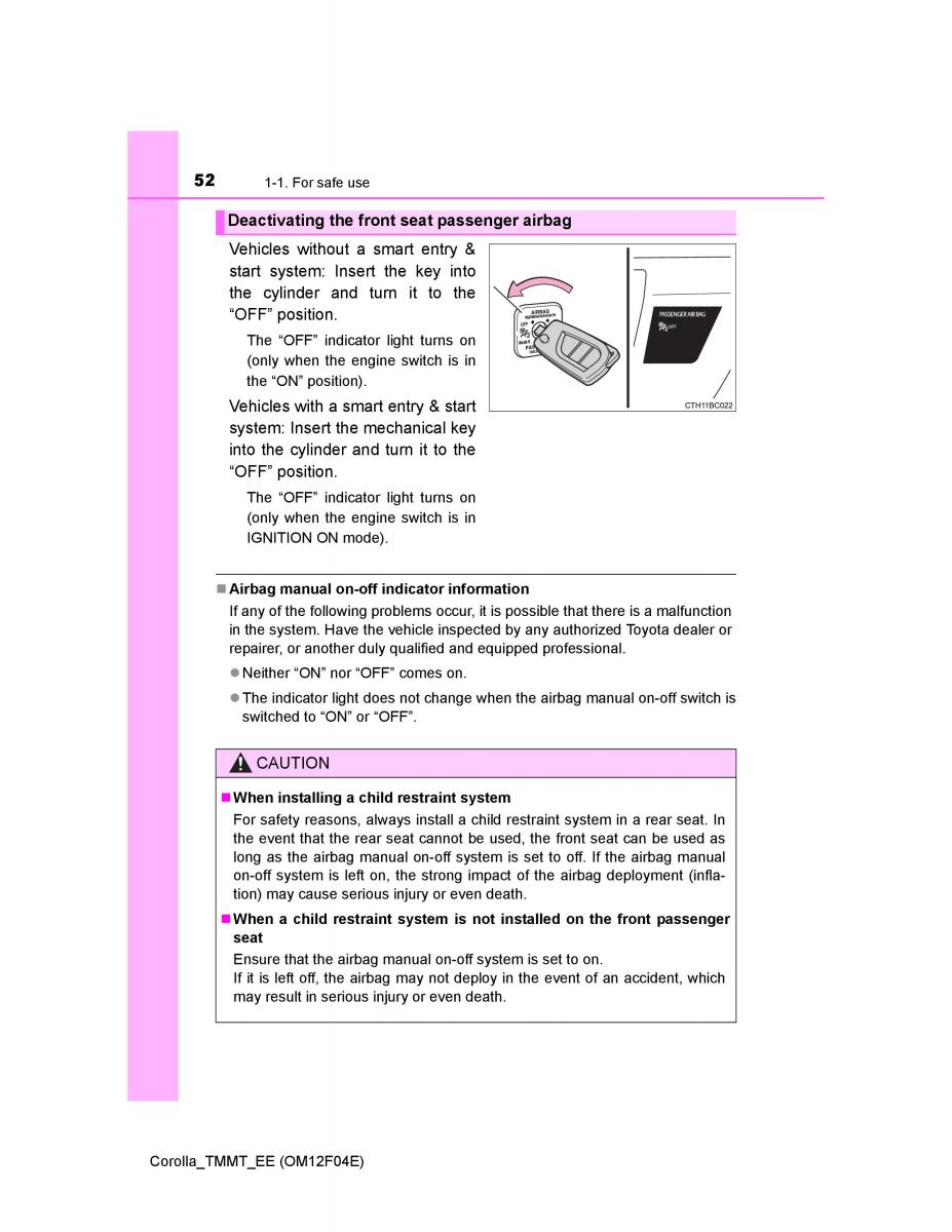 Toyota Corolla XI 11 E160 owners manual / page 52