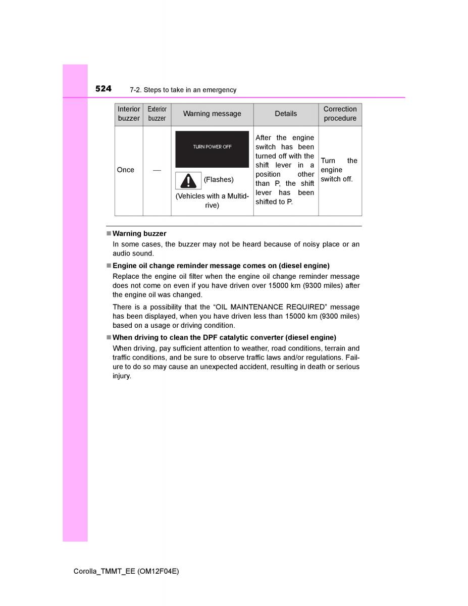 Toyota Corolla XI 11 E160 owners manual / page 524