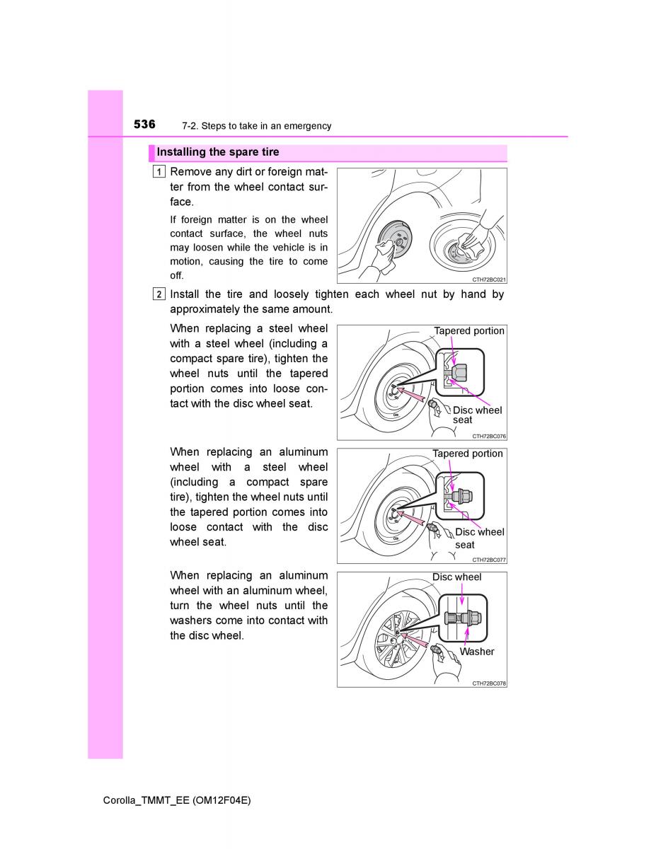 Toyota Corolla XI 11 E160 owners manual / page 536