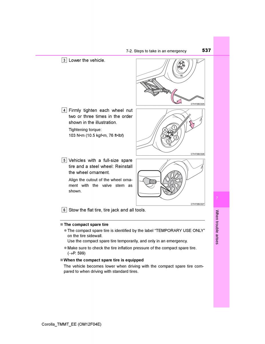 Toyota Corolla XI 11 E160 owners manual / page 537