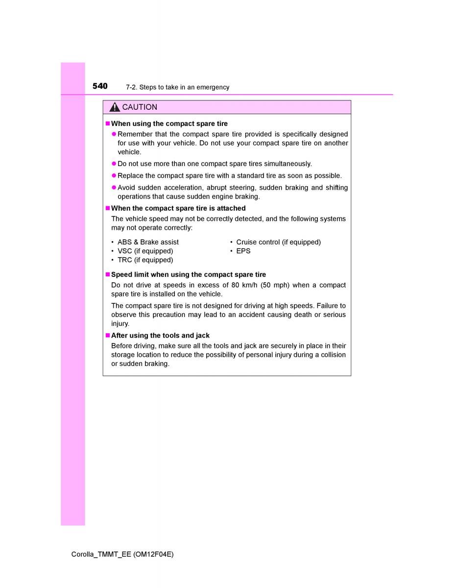 Toyota Corolla XI 11 E160 owners manual / page 540