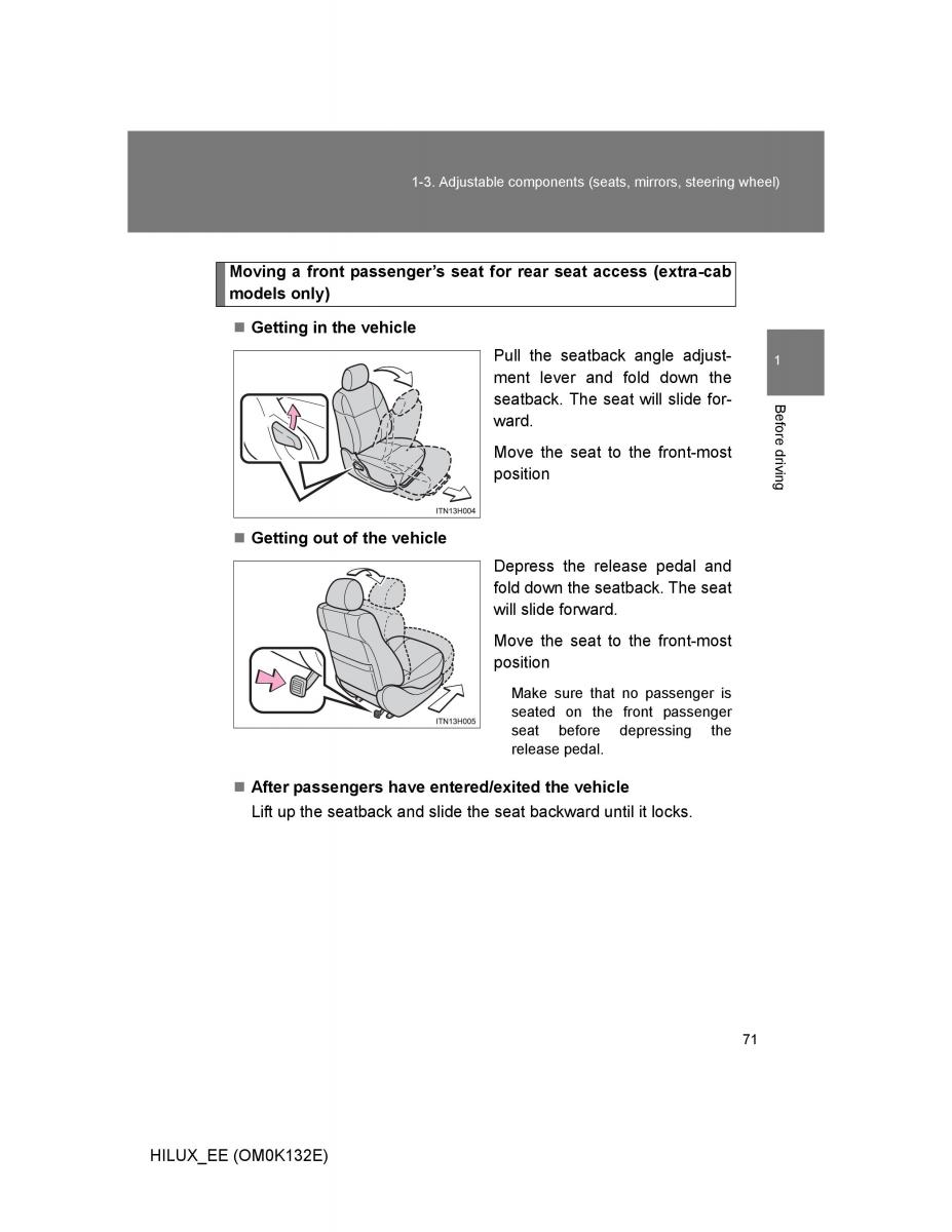 Toyota Hilux VII 7 owners manual / page 71