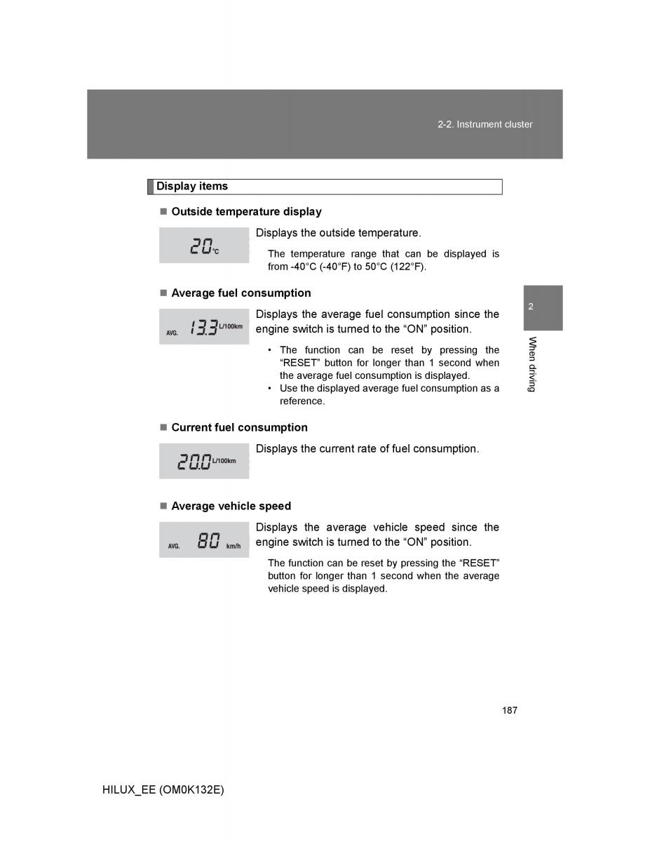 Toyota Hilux VII 7 owners manual / page 187