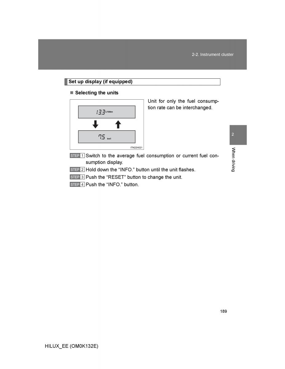 Toyota Hilux VII 7 owners manual / page 189