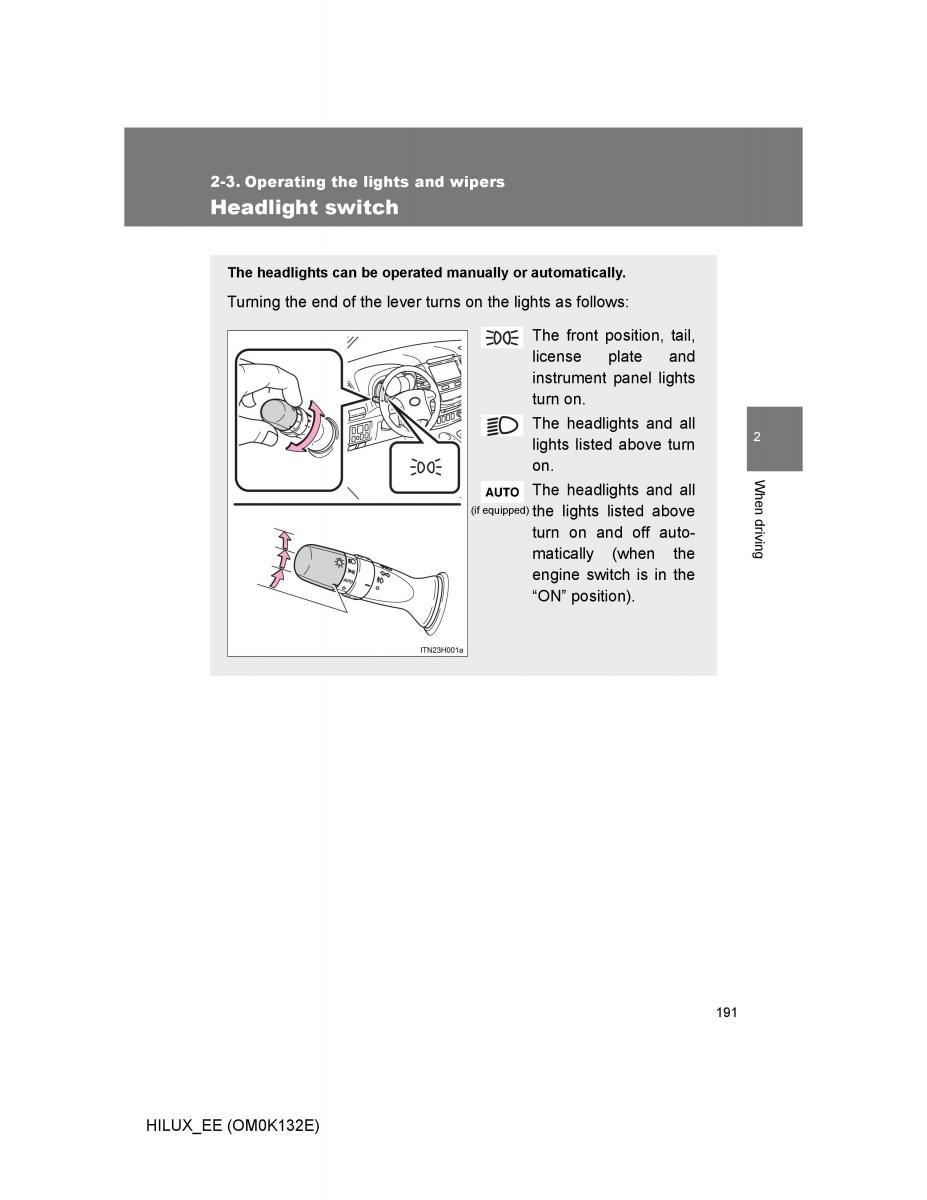 Toyota Hilux VII 7 owners manual / page 191