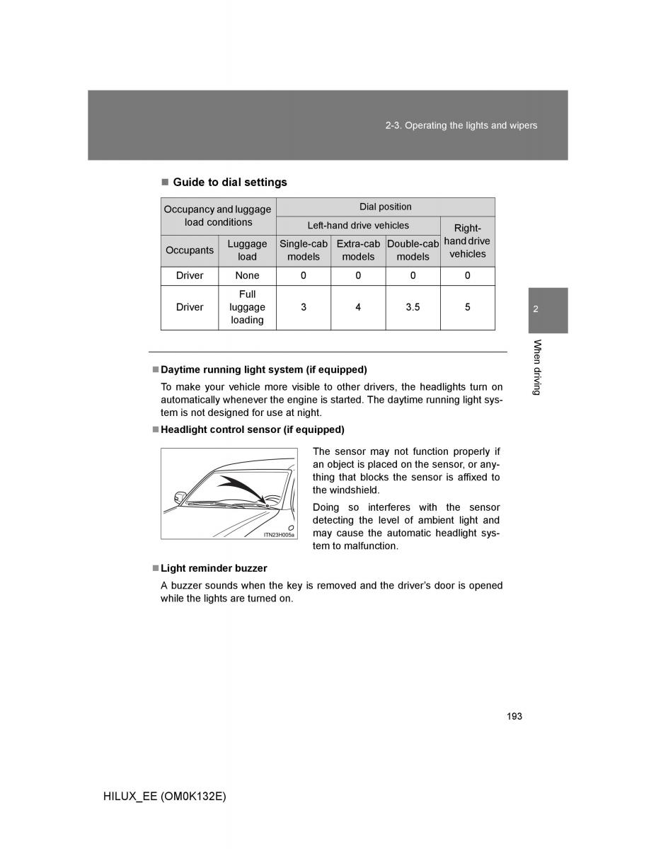 Toyota Hilux VII 7 owners manual / page 193