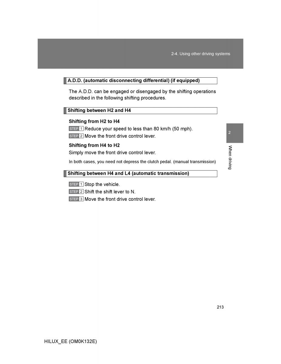 Toyota Hilux VII 7 owners manual / page 213