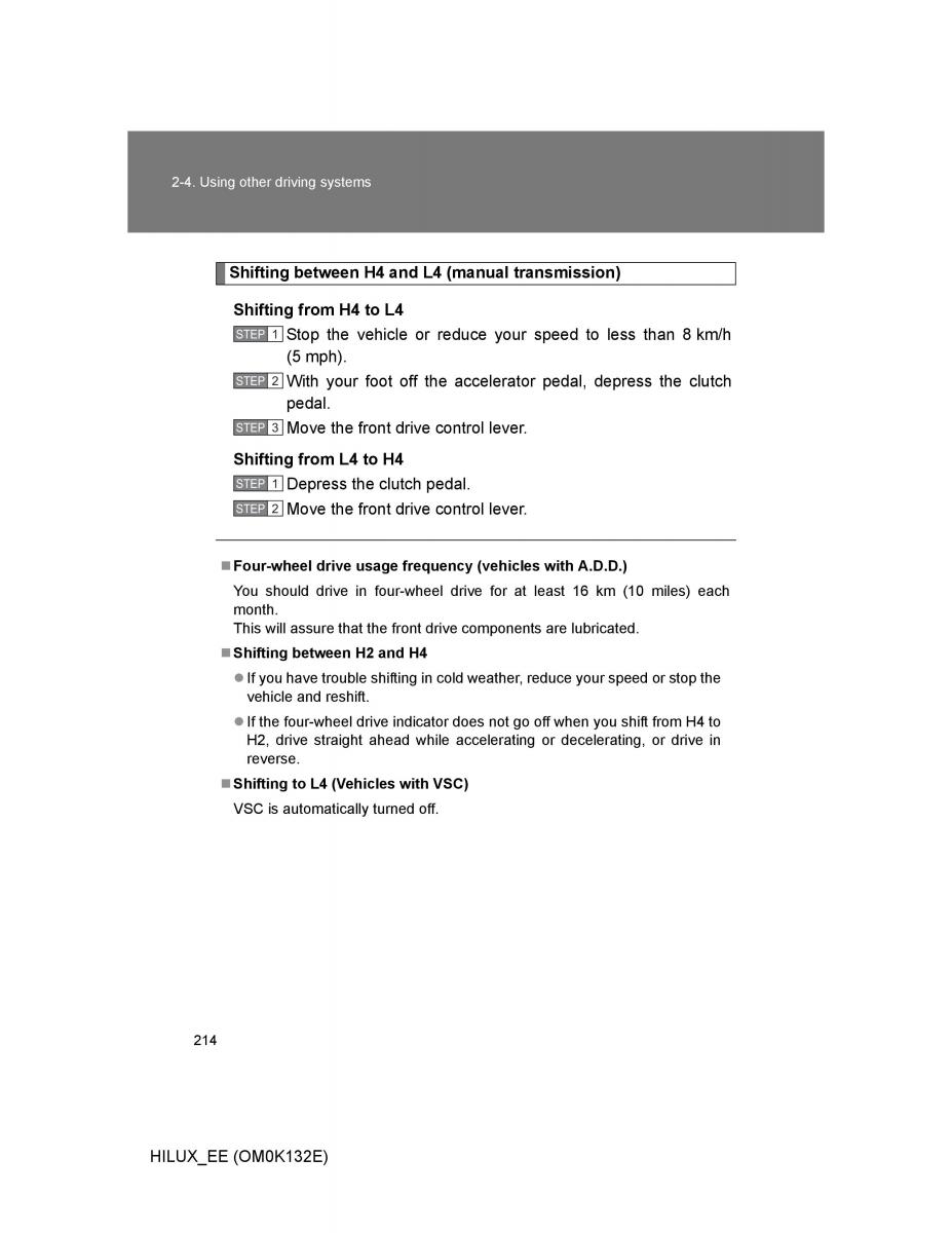 Toyota Hilux VII 7 owners manual / page 214