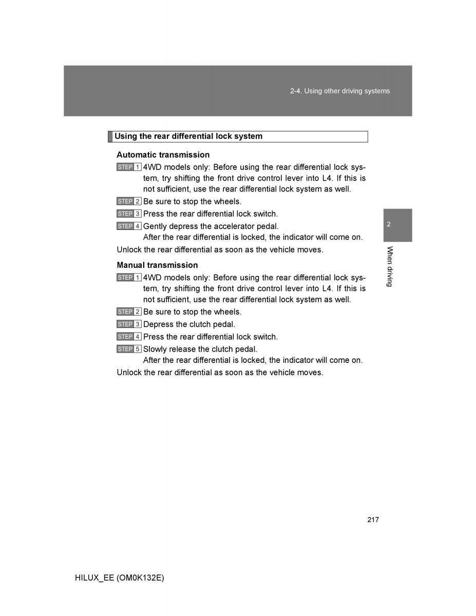 Toyota Hilux VII 7 owners manual / page 217