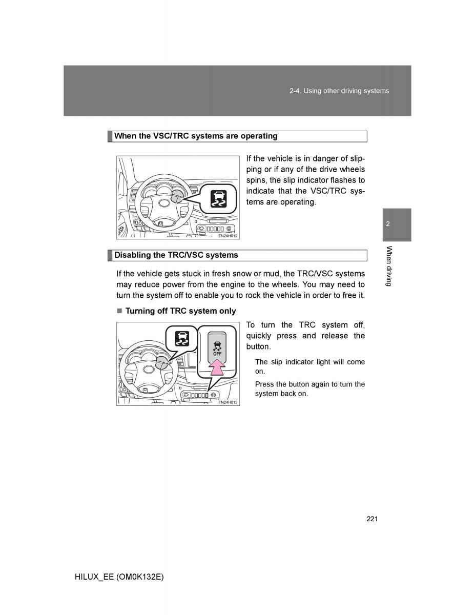 Toyota Hilux VII 7 owners manual / page 221