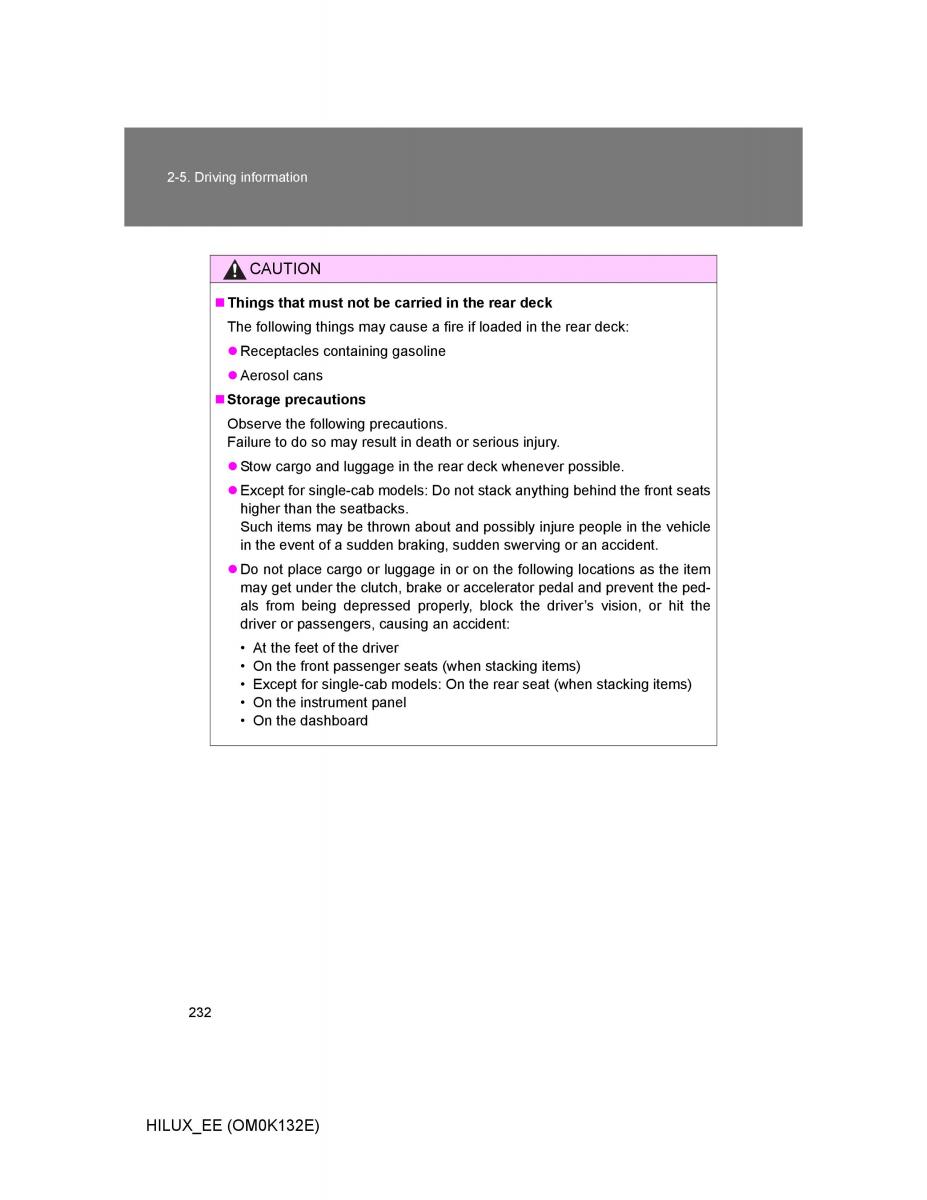 Toyota Hilux VII 7 owners manual / page 232