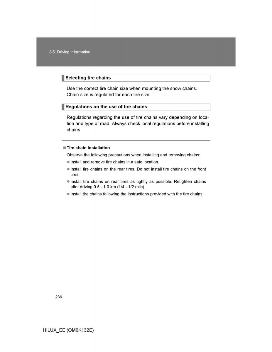 Toyota Hilux VII 7 owners manual / page 236