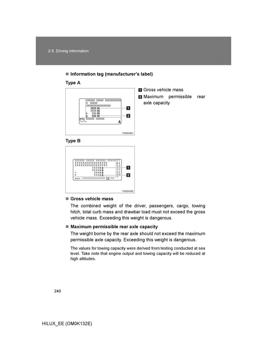 Toyota Hilux VII 7 owners manual / page 240