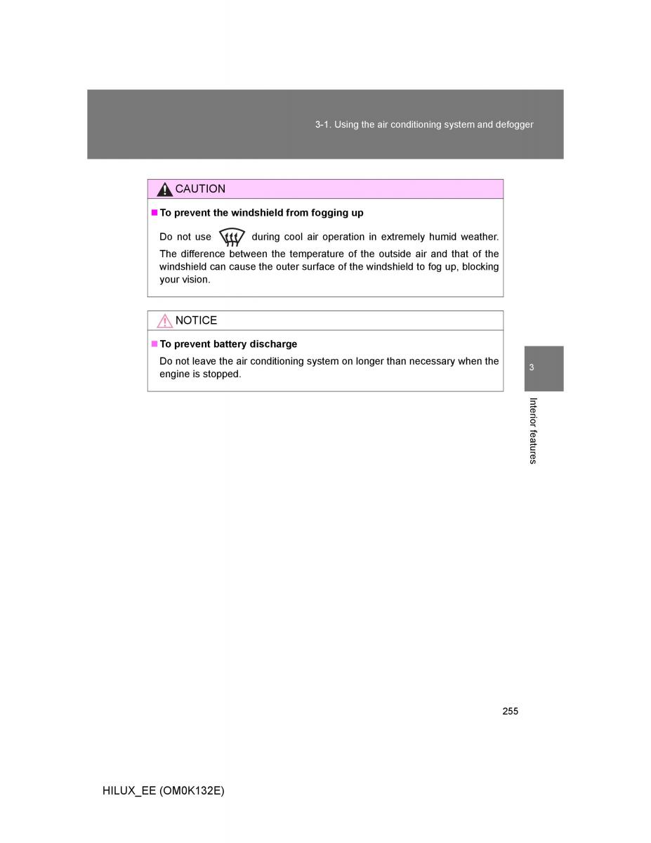 Toyota Hilux VII 7 owners manual / page 255