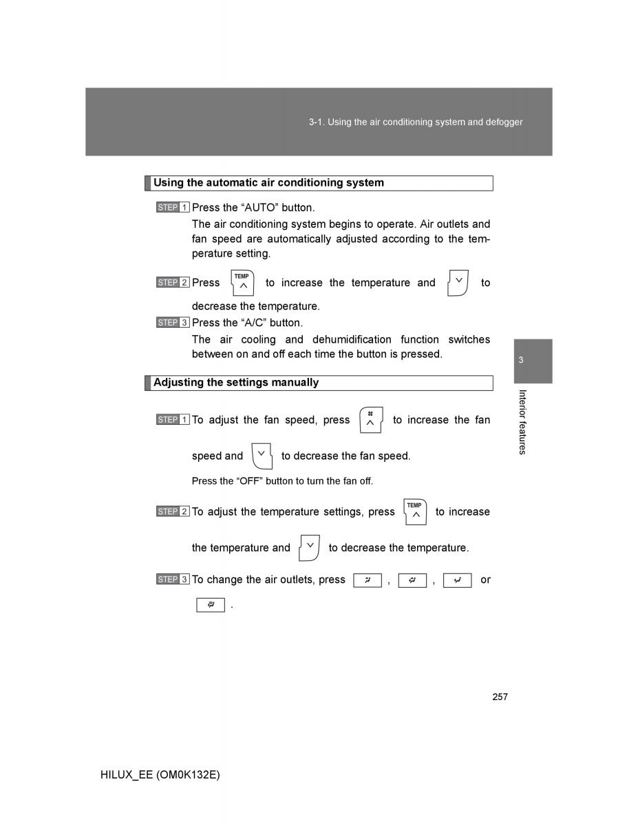 Toyota Hilux VII 7 owners manual / page 257