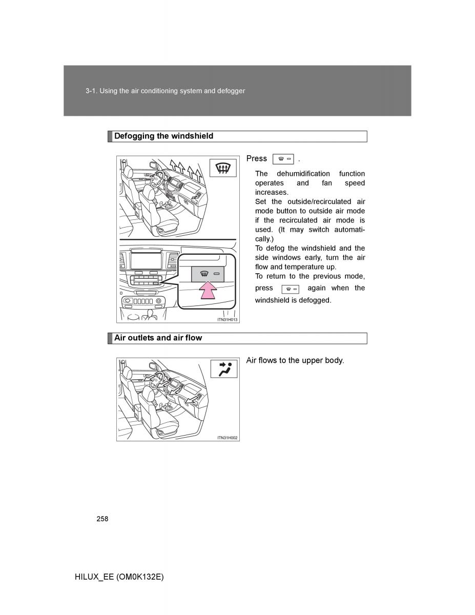 Toyota Hilux VII 7 owners manual / page 258