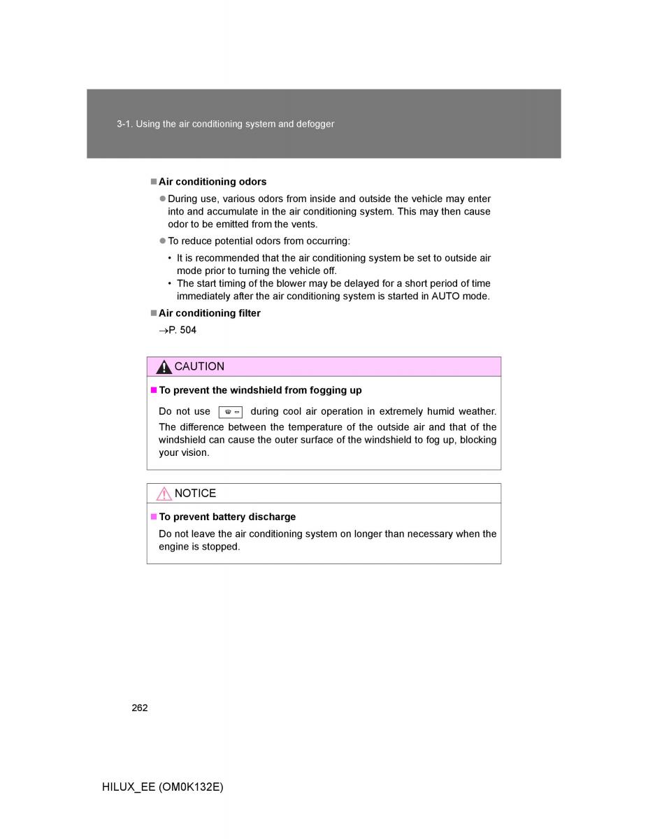 Toyota Hilux VII 7 owners manual / page 262