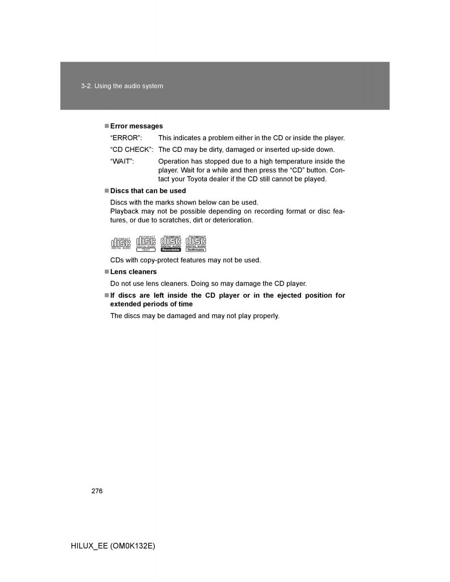 Toyota Hilux VII 7 owners manual / page 276