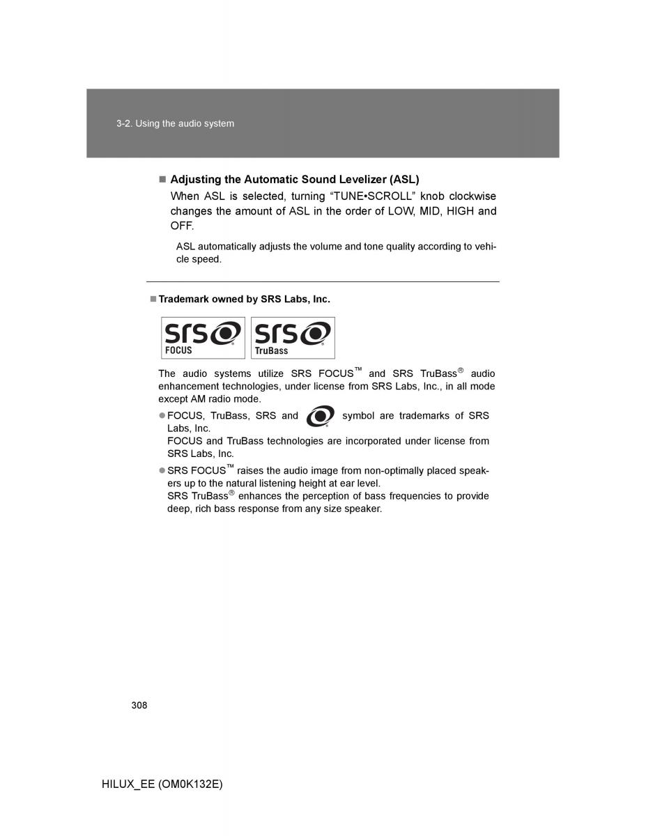 Toyota Hilux VII 7 owners manual / page 308