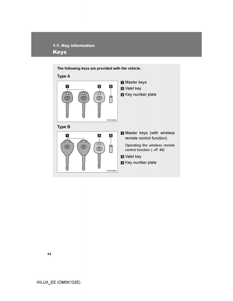 Toyota Hilux VII 7 owners manual / page 44