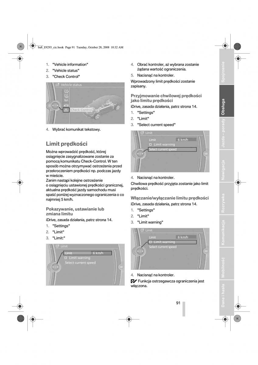 BMW 3 E92 E93 instrukcja obslugi / page 92