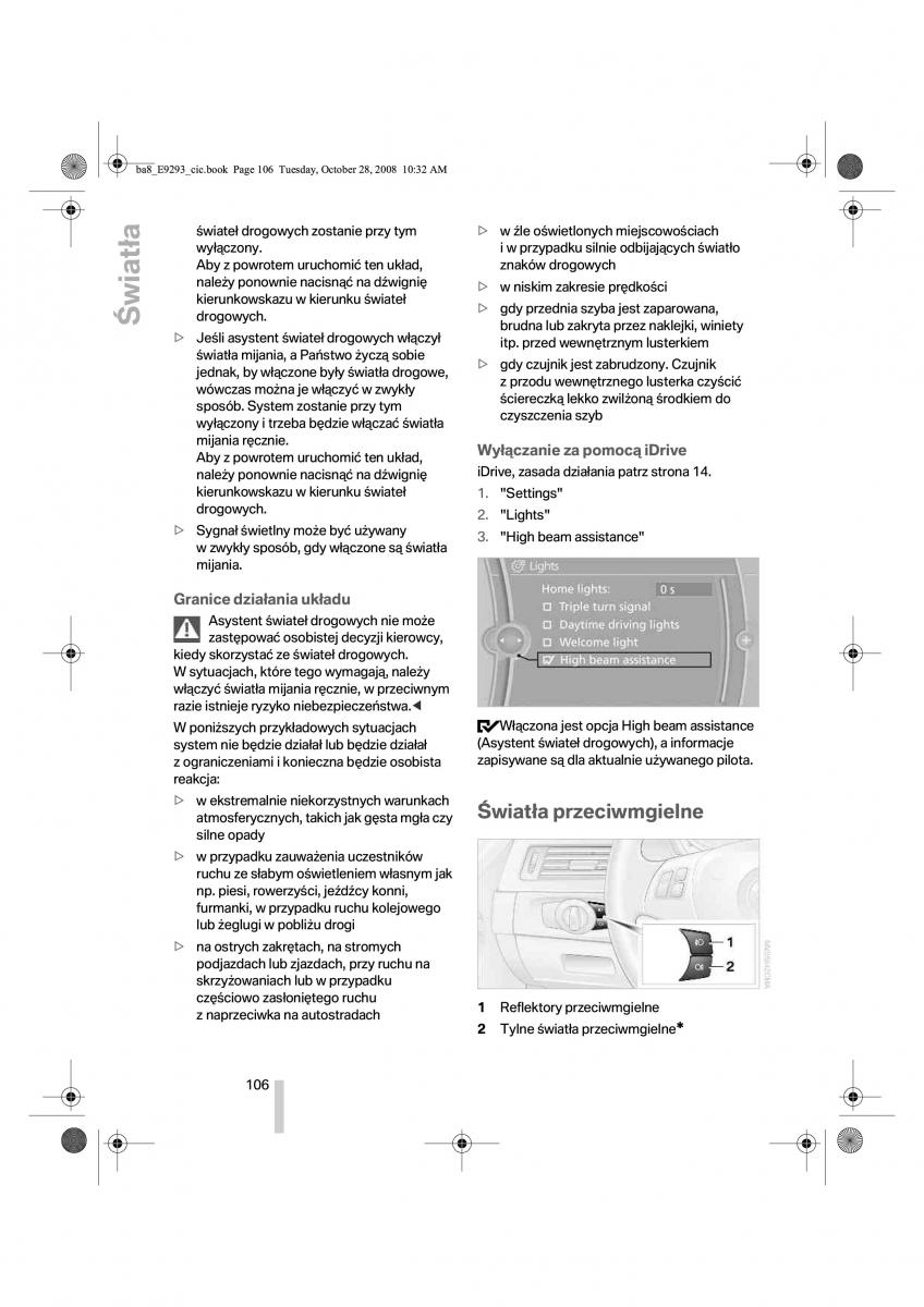 BMW 3 E92 E93 instrukcja obslugi / page 107