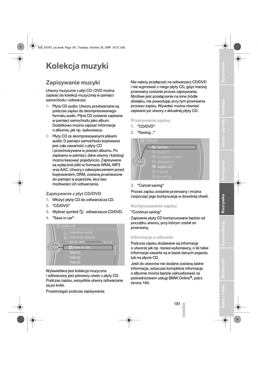 BMW 3 E92 E93 instrukcja obslugi / page 182