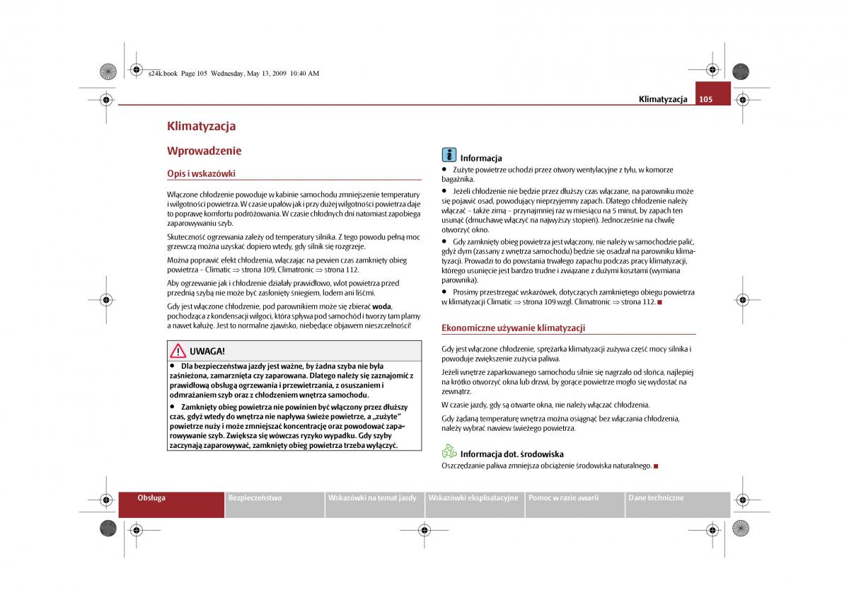 Skoda Superb II 2 instrukcja obslugi / page 105