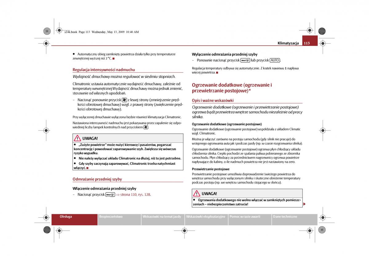 Skoda Superb II 2 instrukcja obslugi / page 113