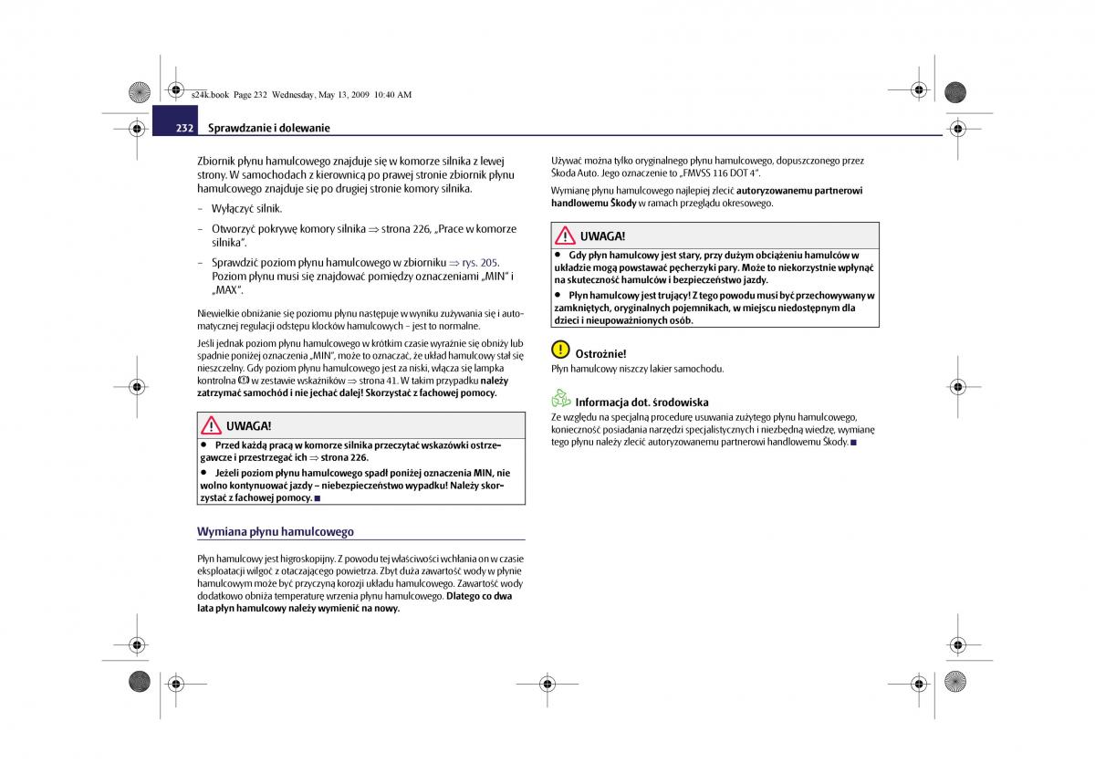 Skoda Superb II 2 instrukcja obslugi / page 232