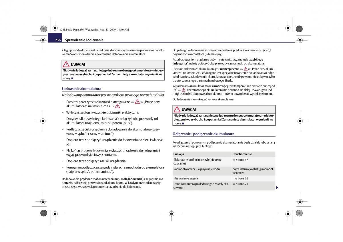 Skoda Superb II 2 instrukcja obslugi / page 236